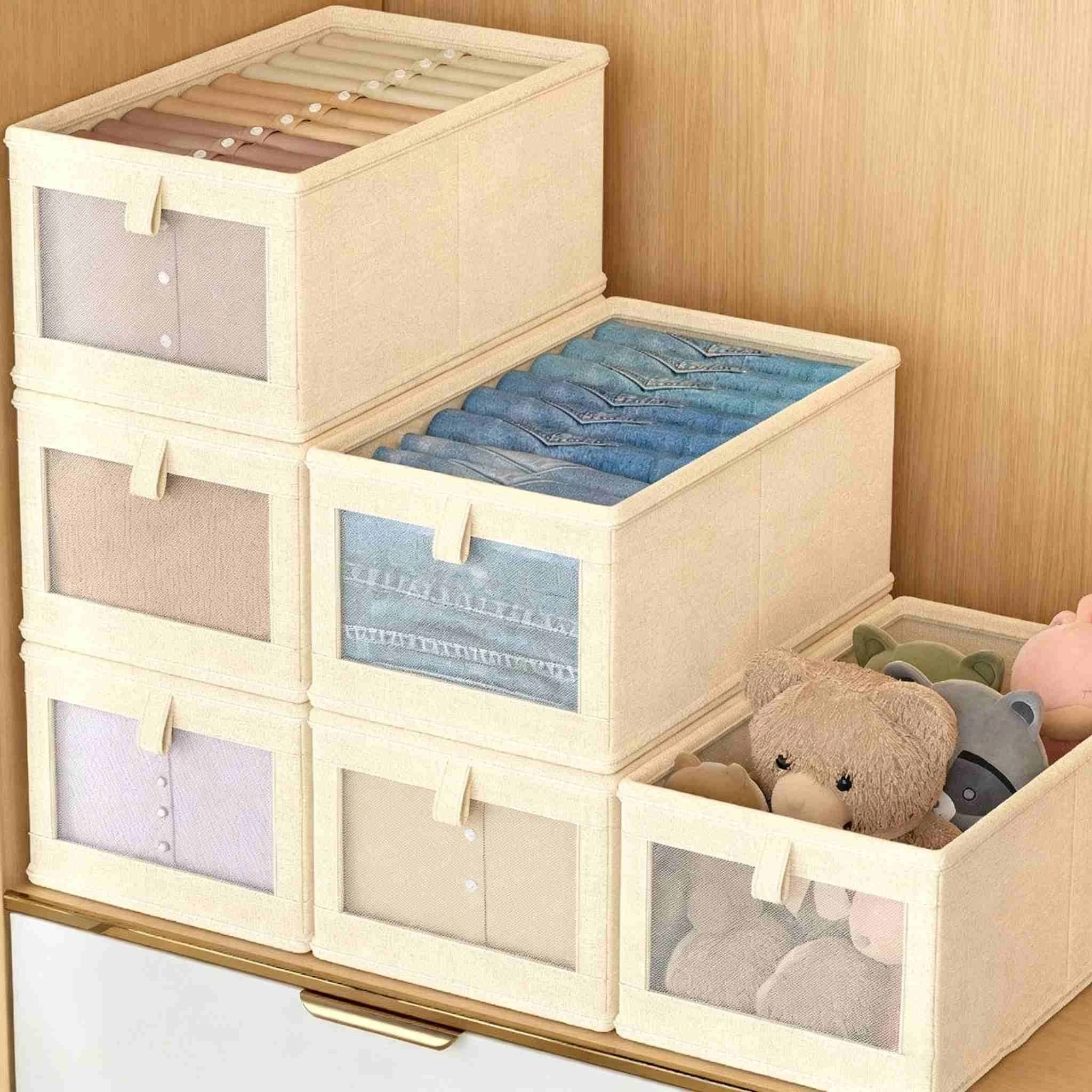 보이는 메쉬 코튼 린넨 옷장 보관 상자