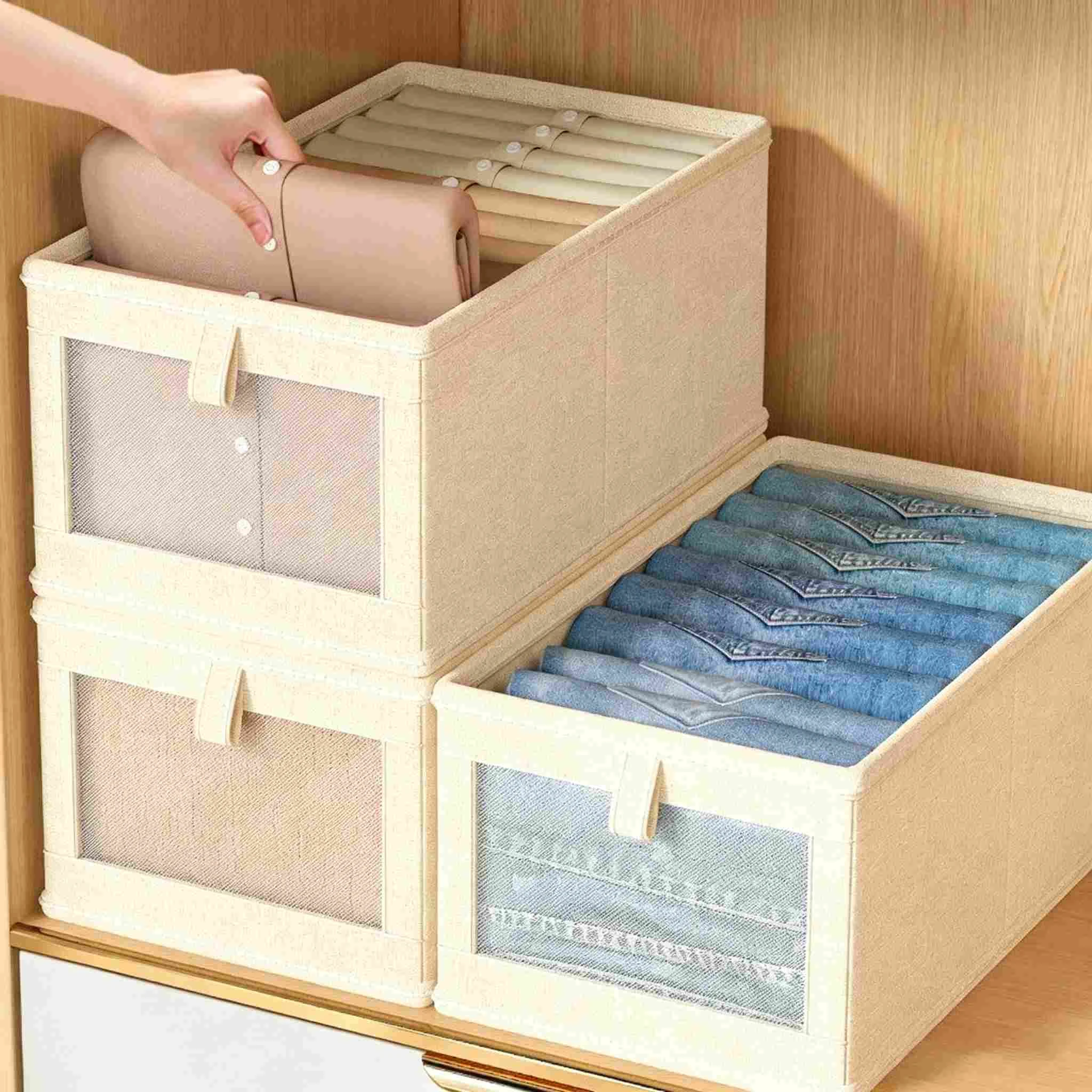 보이는 메쉬 코튼 린넨 옷장 보관 상자
