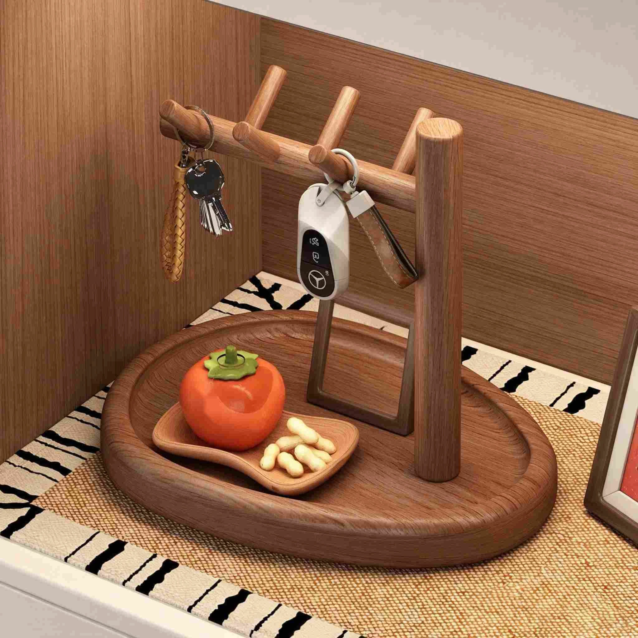 단단한 나무 나무 모양의 보석 및 트레이와 키 홀더